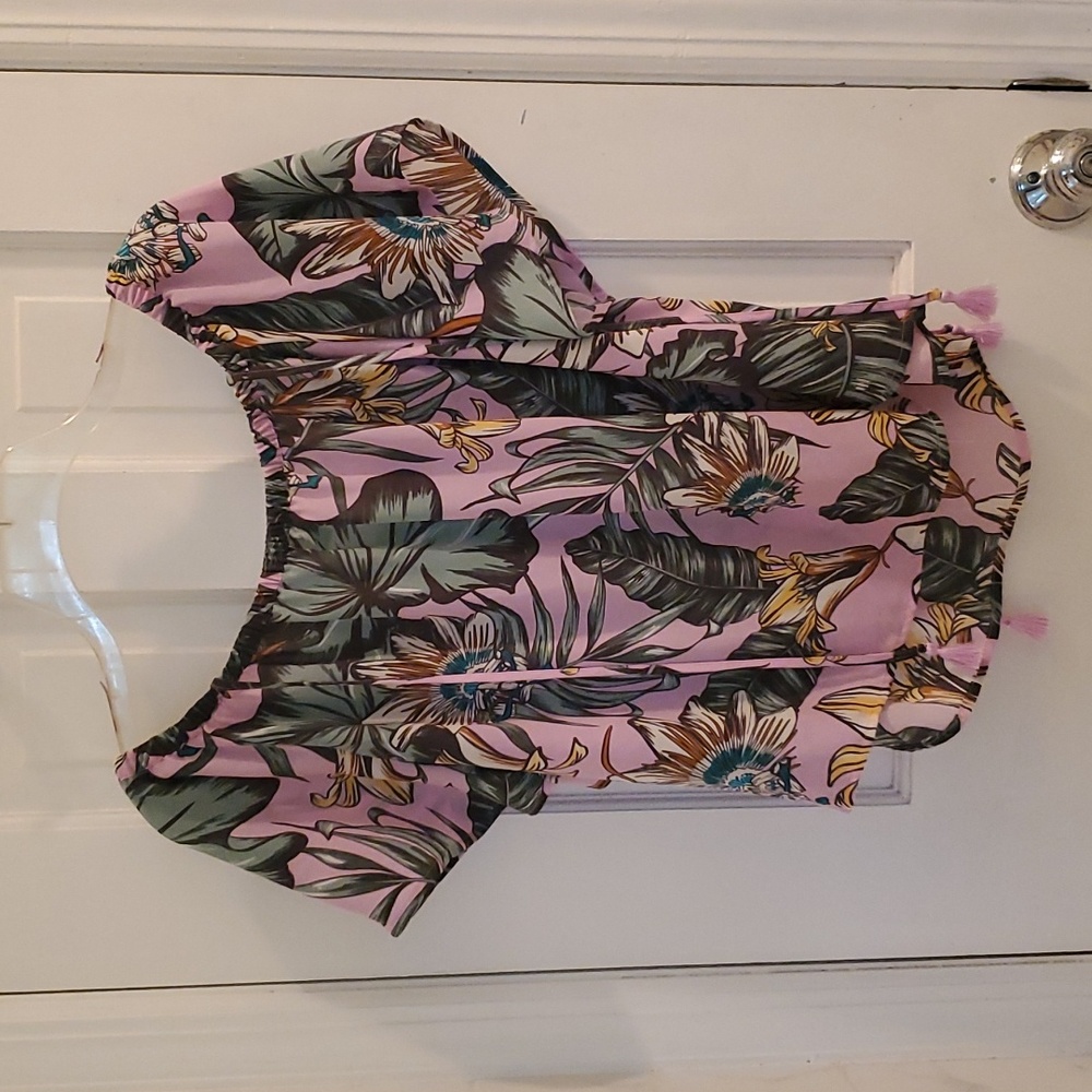 J. Crew Pink Tropical Floral Off-Shoulder Blouse - Picture 3 of 5